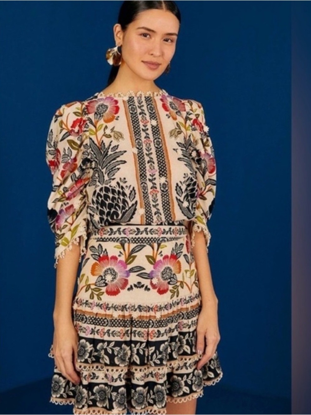 NWT FARM RIO Romantic Garden Floral Blouse & Skirt 2 Piece Set SZ L